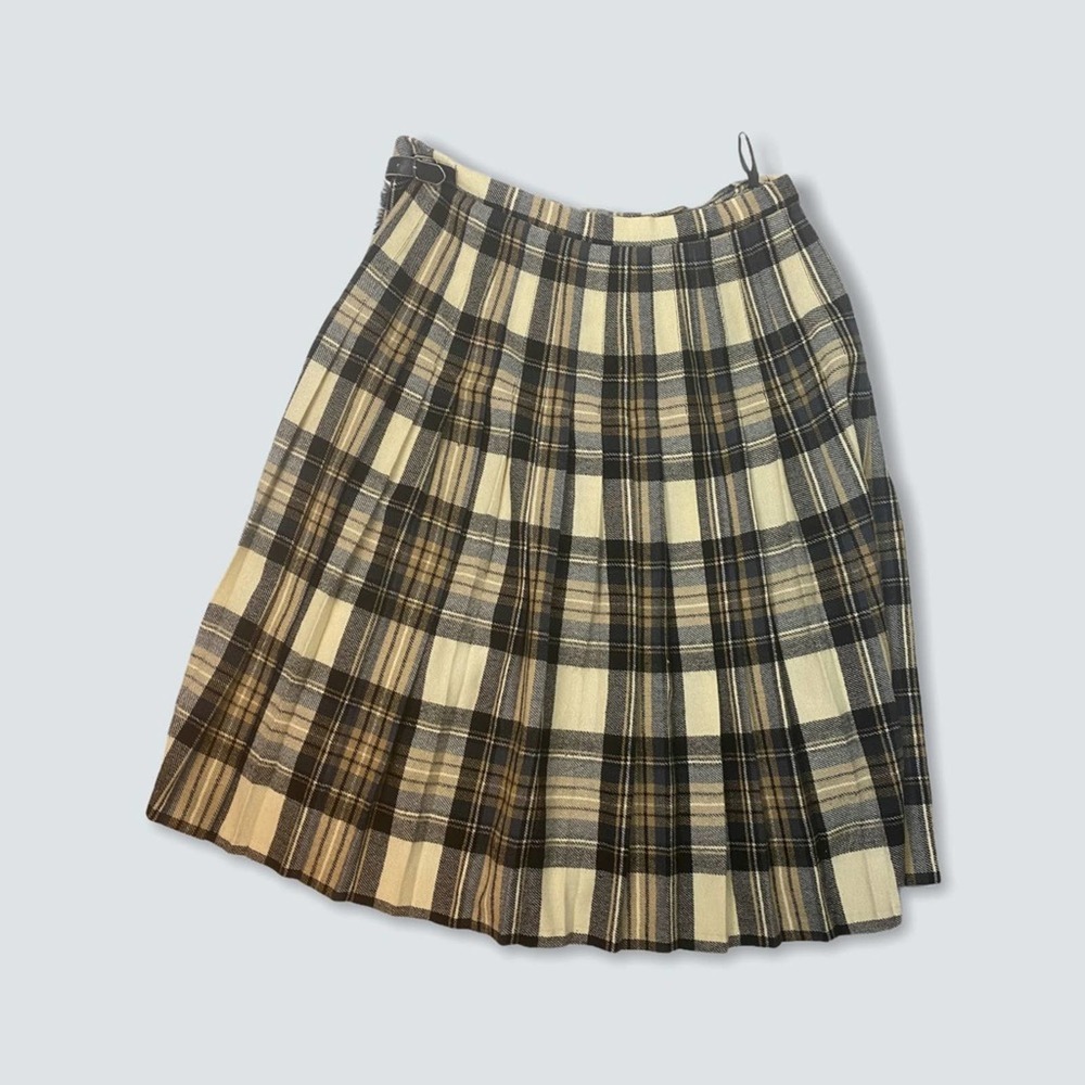 Pure New Wool plaid kilt/skirt tan/black size 16